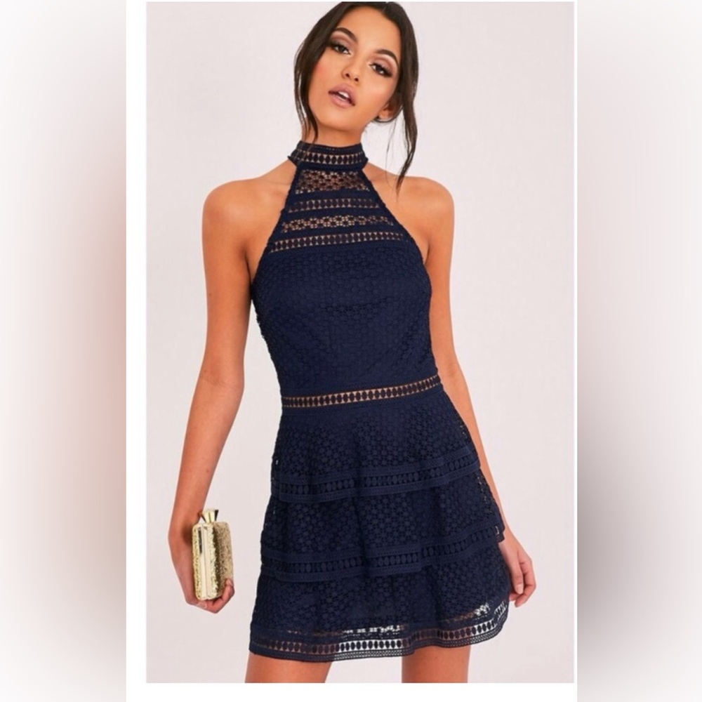 NWT Pretty little thing Navy lace pattern dress size 2